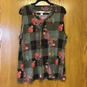 CJ Banks Women’s Sleeveless Tank Top Blouse Floral Plaid Stretchy size 1X NWT